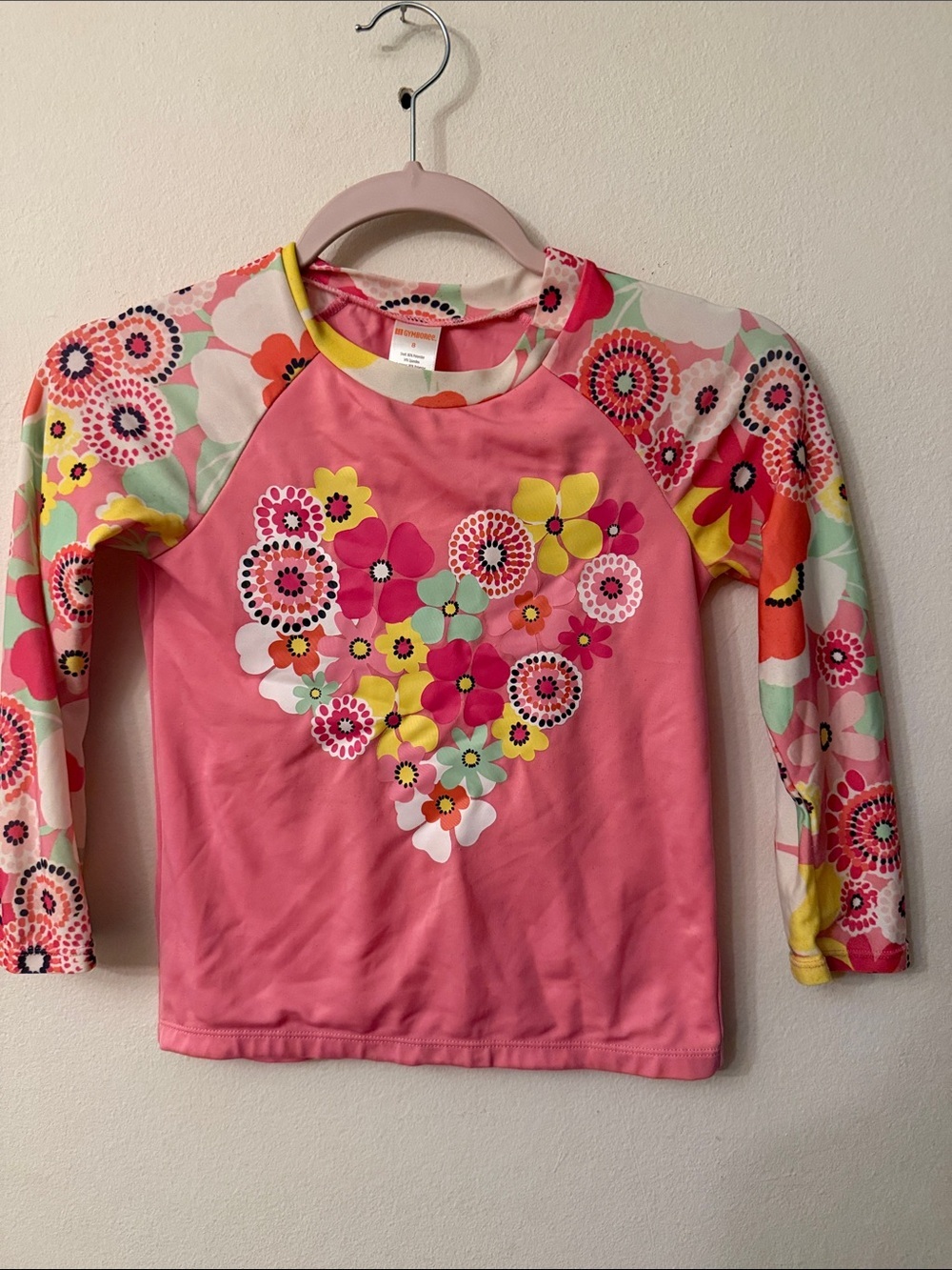 Gymboree Pink Floral Heart Rashguard with Multicolor Flower Sleeves 99